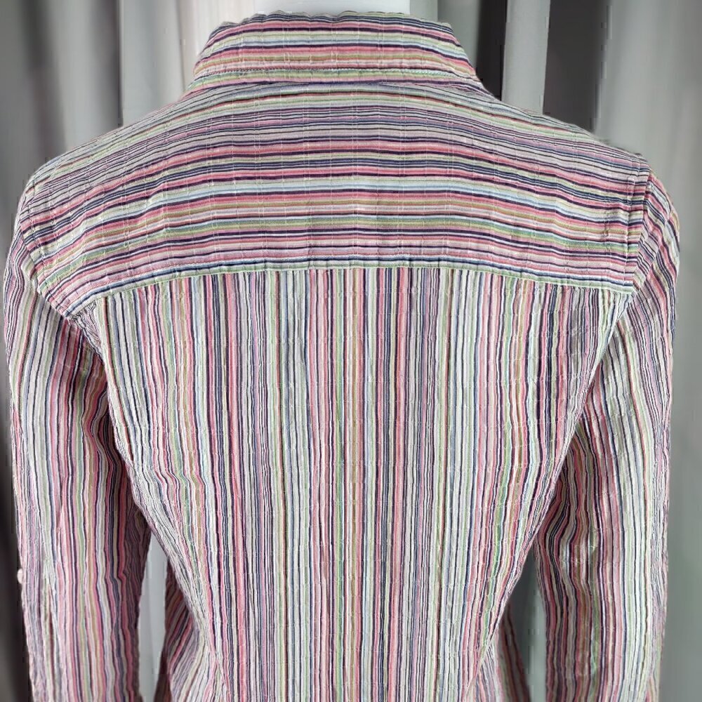 Liz Claiborne Womens Multi Color Striped Button Down Cotton Blend Shirt Size PM - Picture 4 of 14